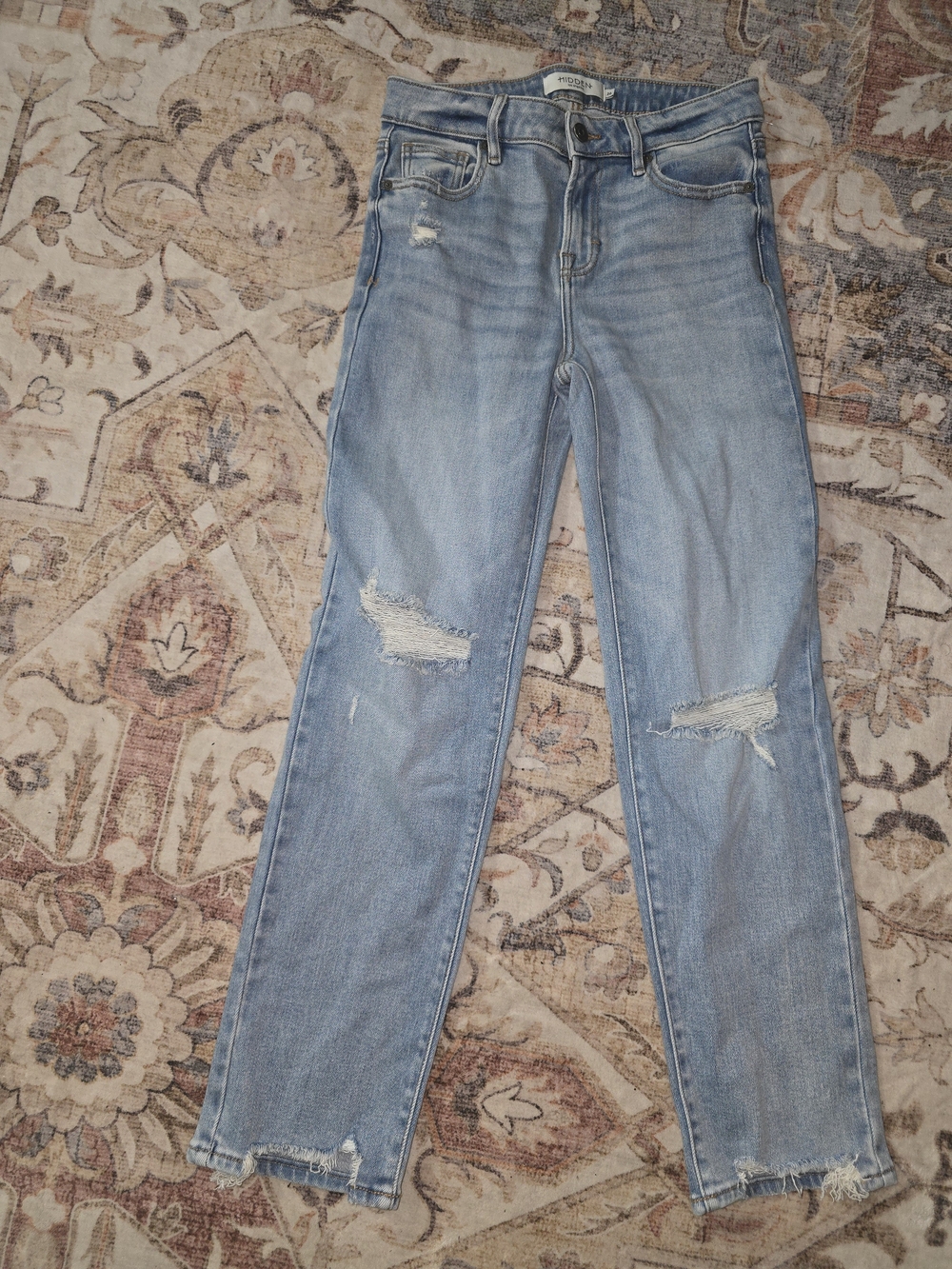 Light Wash Distressed Straight Leg Jeans